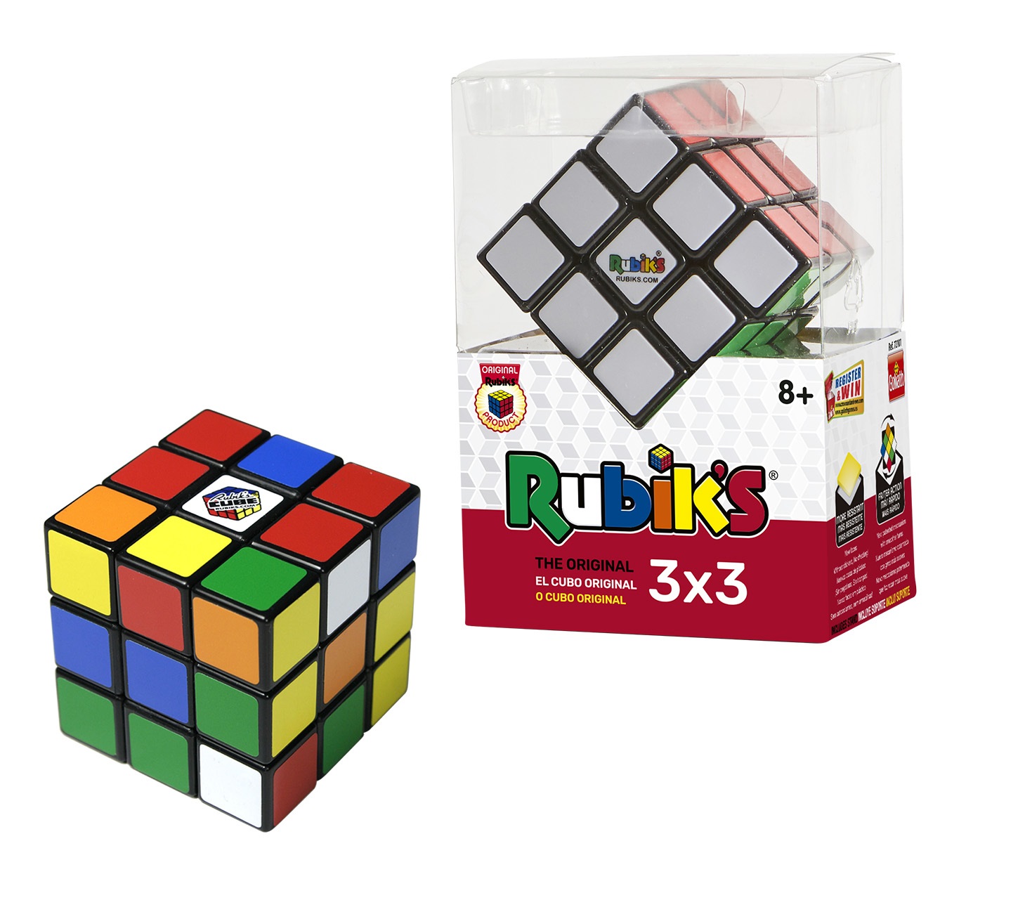 Goliath Cubo di Rubik 3x3 - Con piedistallo, 9x12,5x6,5 cm, per 1 giocatore, età 8 , tempo di gioco illimitato