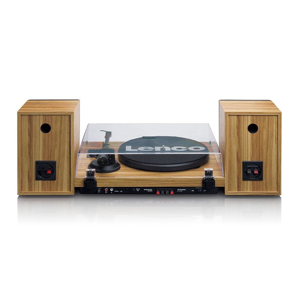 Lenco LS-500OK Giradischi con Trasmissione a Cinghia in Legno, Bluetooth, Altoparlanti Separati 2x30W, Vassoio in Metallo