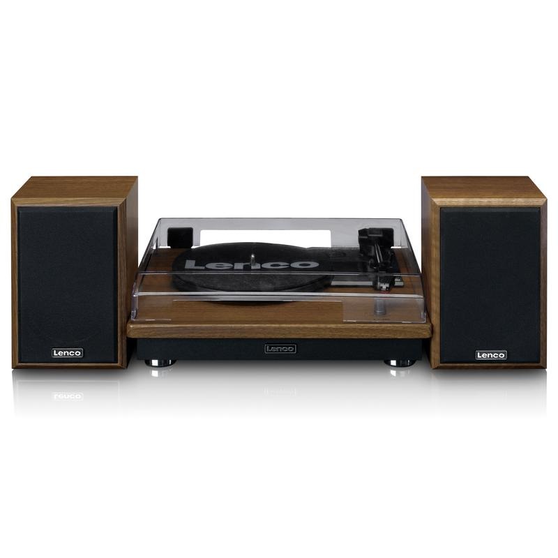 Lenco LS-100WD Giradischi Hi-Fi Bluetooth 5.0 con Trasmissione a Cinghia, Uscita RCA, Arresto Automatico - Legno Nero e Quercia