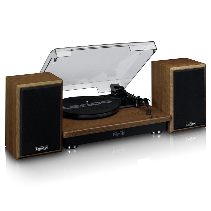 Lenco LS-100WD Giradischi Hi-Fi Bluetooth 5.0 con Trasmissione a Cinghia, Uscita RCA, Arresto Automatico - Legno Nero e Quercia