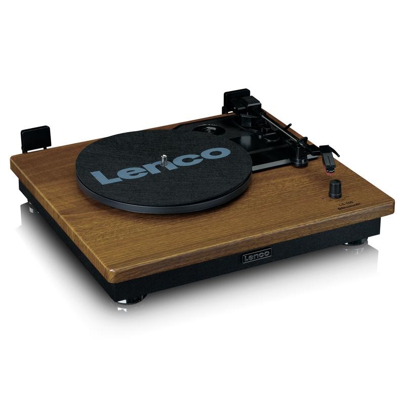 Lenco LS-100WD Giradischi Hi-Fi Bluetooth 5.0 con Trasmissione a Cinghia, Uscita RCA, Arresto Automatico - Legno Nero e Quercia