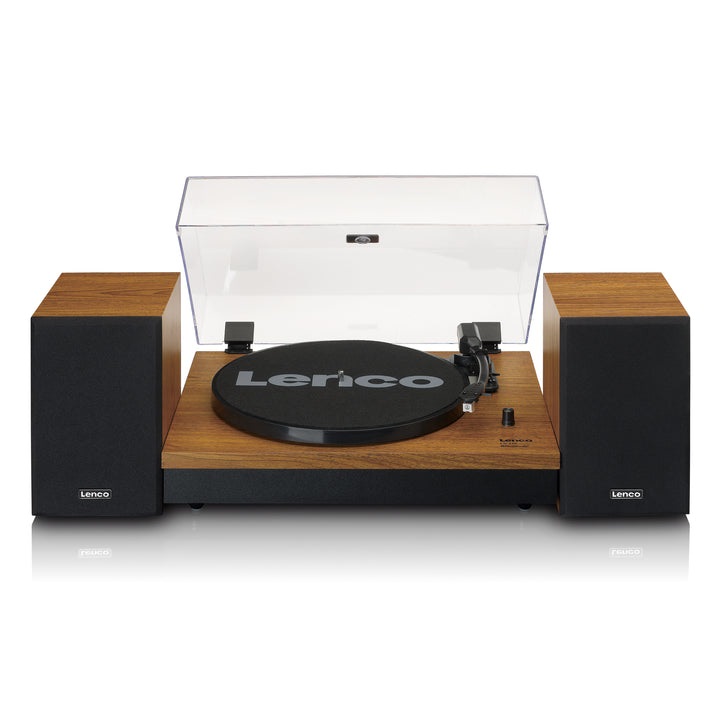 Lenco LS-310WD Giradischi con Trasmissione a Cinghia, Bluetooth, Due Altoparlanti Separati, Nero/Legno