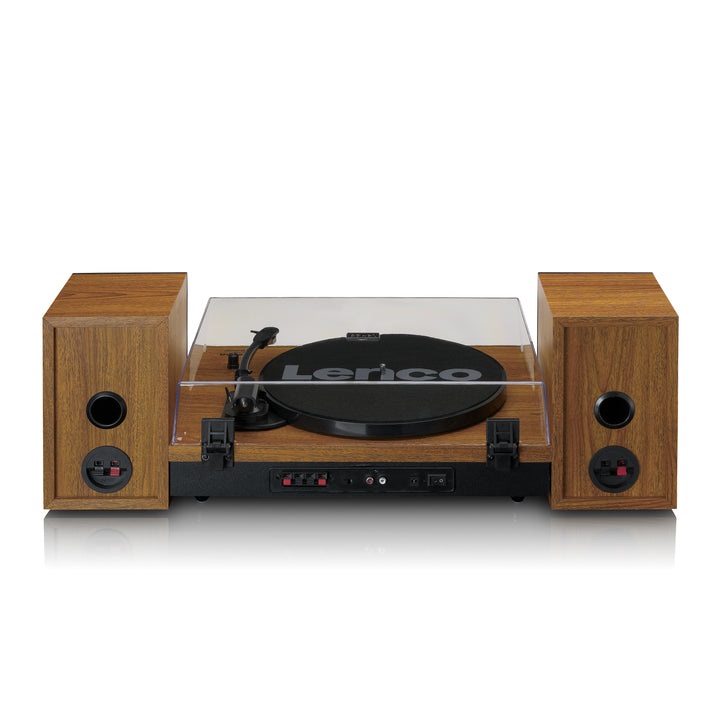 Lenco LS-310WD Giradischi con Trasmissione a Cinghia, Bluetooth, Due Altoparlanti Separati, Nero/Legno