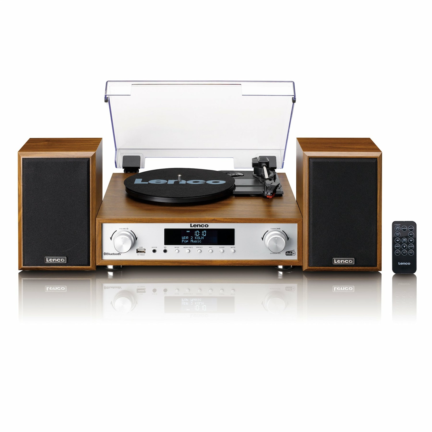 Lenco MC-160WD Giradischi in Legno con Bluetooth, Radio DAB /FM, Codifica MP3 e Altoparlanti 2x10W