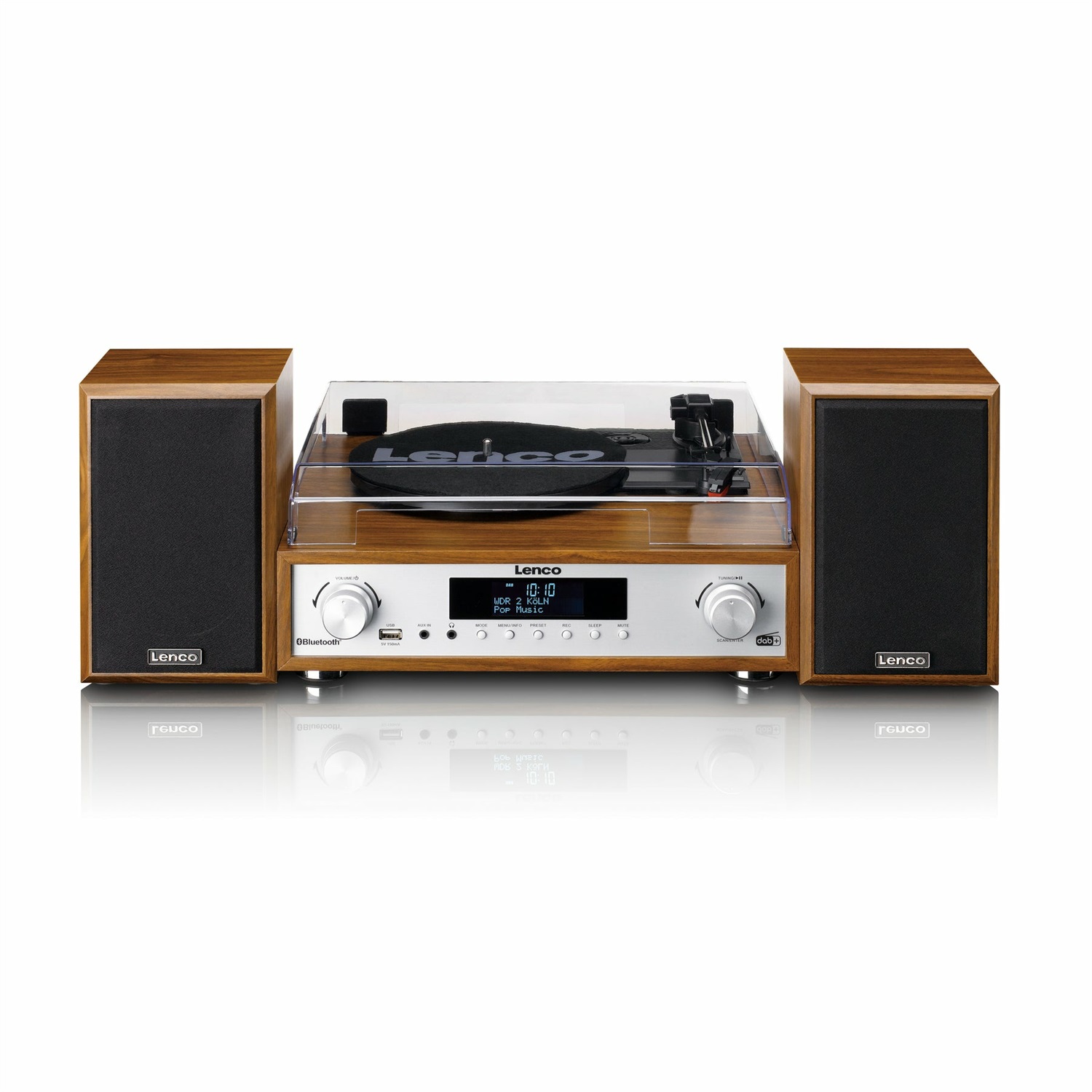 Lenco MC-160WD Giradischi in Legno con Bluetooth, Radio DAB /FM, Codifica MP3 e Altoparlanti 2x10W