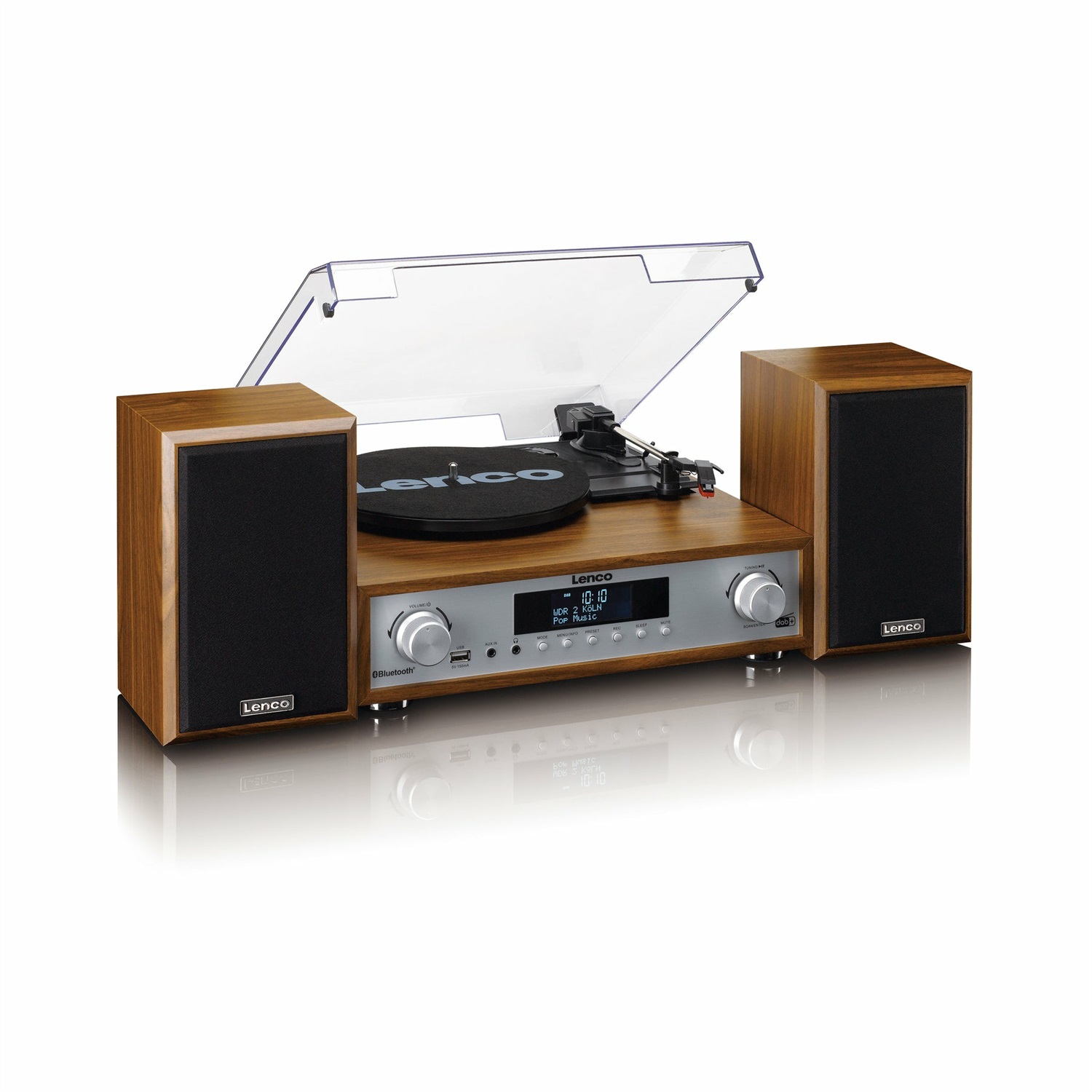 Lenco MC-160WD Giradischi in Legno con Bluetooth, Radio DAB /FM, Codifica MP3 e Altoparlanti 2x10W