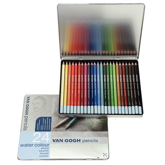 Van Gogh Set di Matite Acquerellabili - 24 Colori Vibranti, Pigmenti Solubili in Acqua e Resistenti alla Luce, Legno di Cedro Facile da Affilare