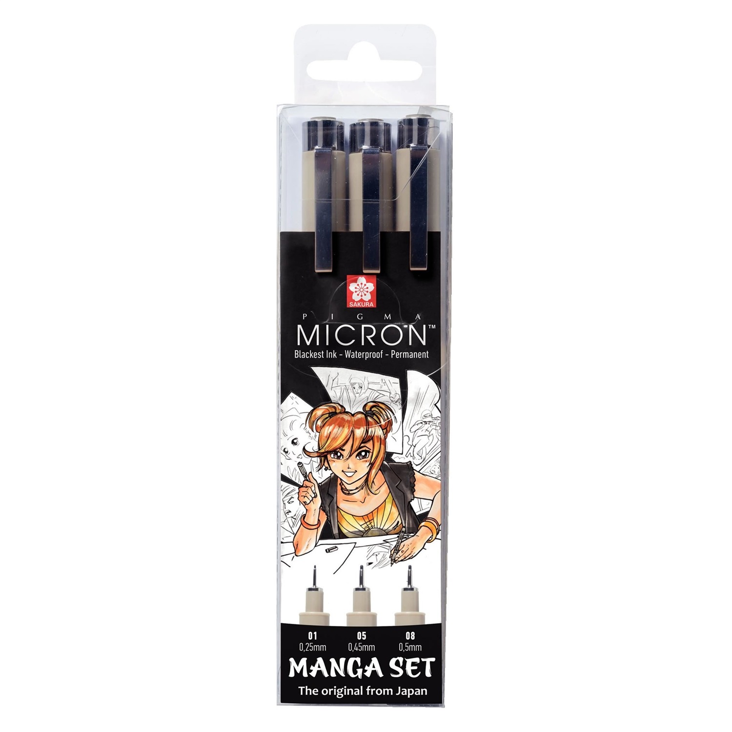 Sakura Pigma Micron Set di 3 Penne Fineliner Nero - Ideale per Disegni Tecnici e Manga
