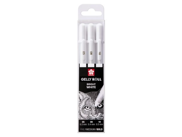 Sakura Gelly Roll Basic White Set di 3 Penne Gel con punte Fine, Media e Grossa per Disegno e Artigianato