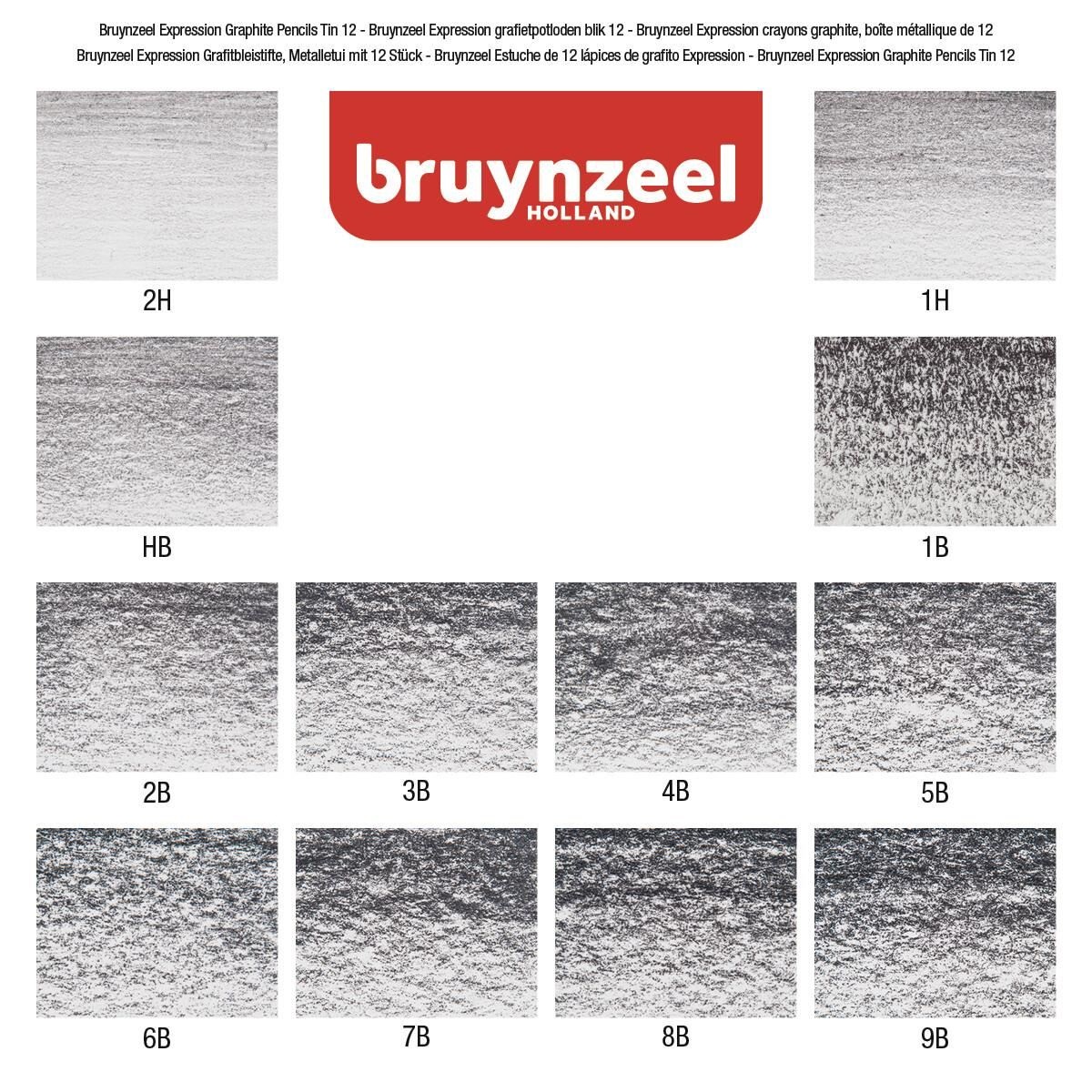 Bruynzeel Expression Set di 12 Matite di Grafite - Durezza 2H-9B, Contenitore Riutilizzabile in Legno di Cedro
