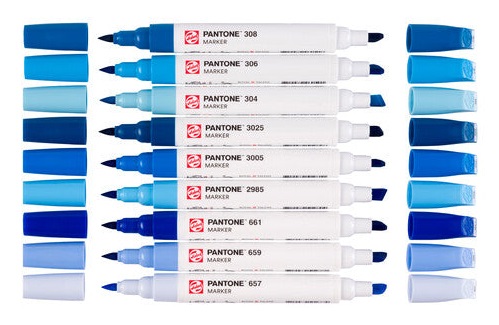 Talens Pantone Set di 9 Marcatori Blu con Doppia Punta Pennello e Scalpello - Inchiostro Pigmentato a Base d'Acqua