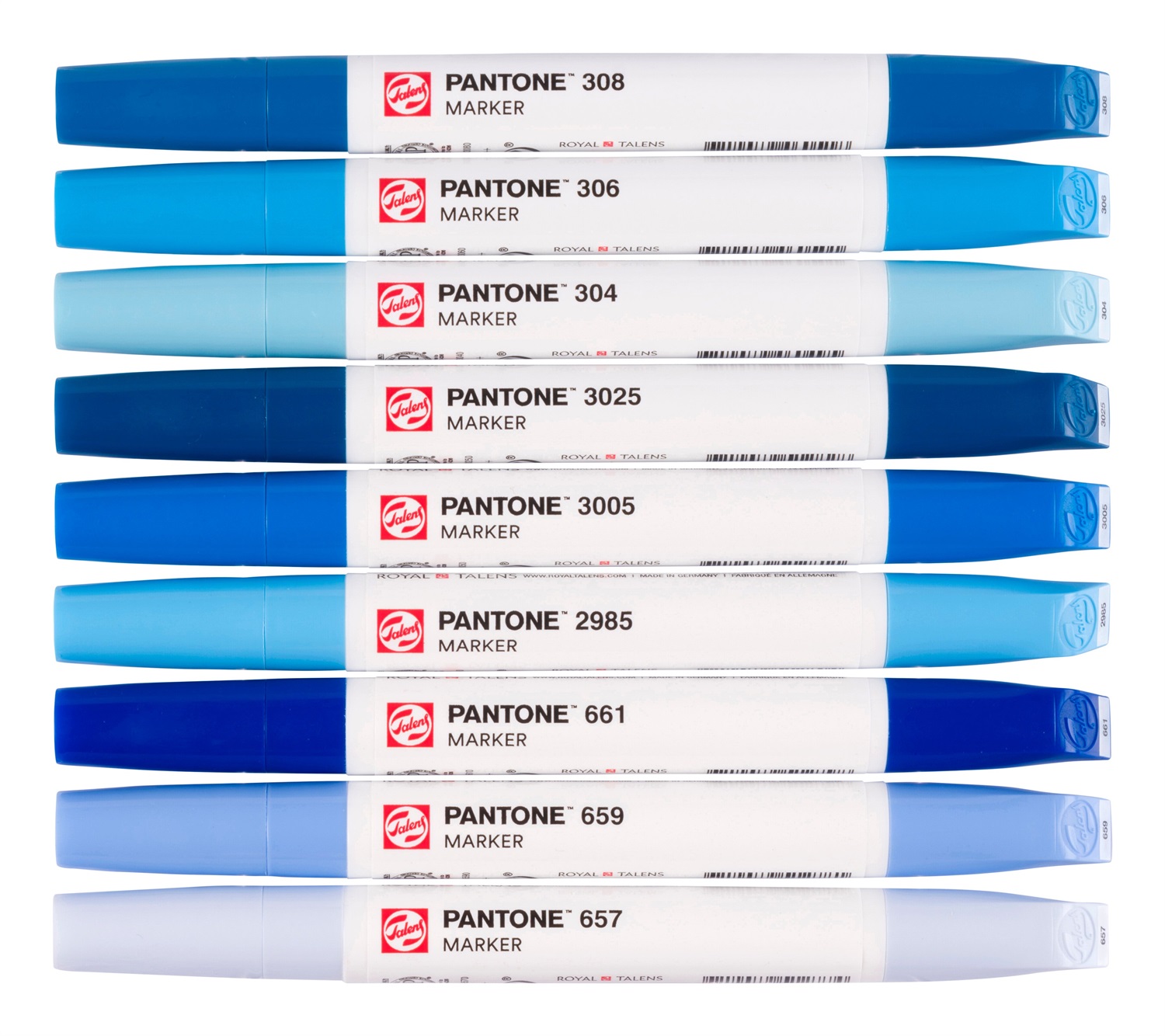 Talens Pantone Set di 9 Marcatori Blu con Doppia Punta Pennello e Scalpello - Inchiostro Pigmentato a Base d'Acqua