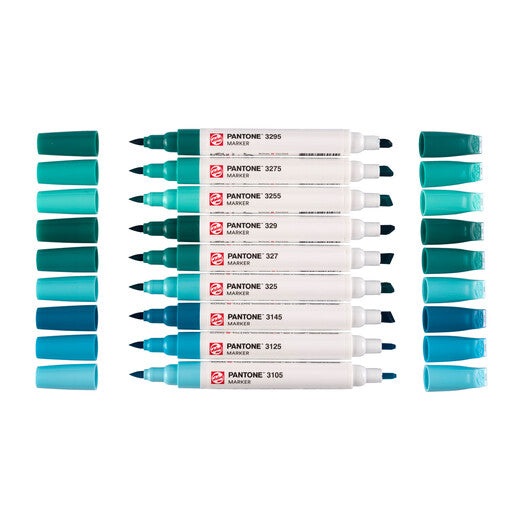 Talens Set Marker Pantone - 9 tonalità blu verde, doppia punta con inchiostro pigmentato a base d'acqua