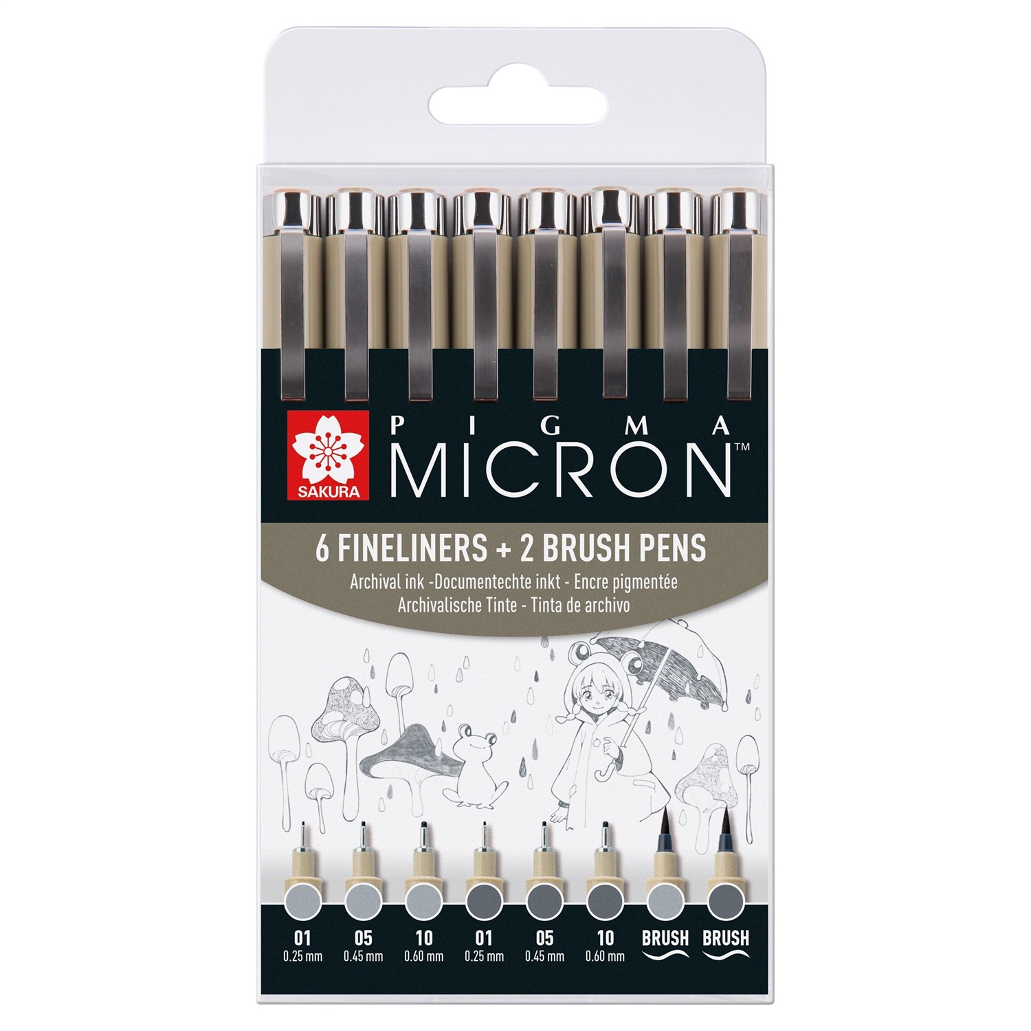 Sakura Pigma Micron Penne Fineliner Set 8 pz - Grigio Freddo Chiaro e Grigio Freddo