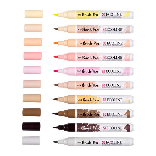 Bruynzeel Ecoline Pennello Acquerello Set da 10 Pz - Sfumabili, Alta Trasparenza e Brillantezza