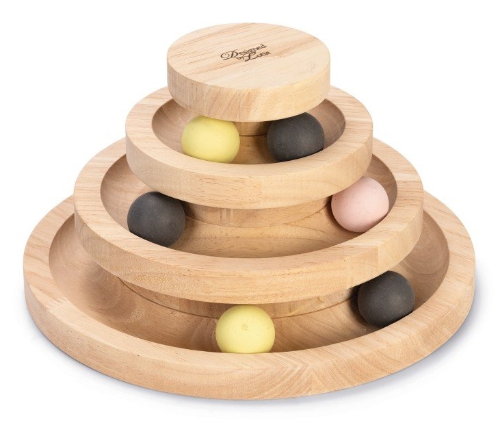 Designed by Lotte Torre di gioco in legno per gatti Mia - 3 livelli con palline mobili