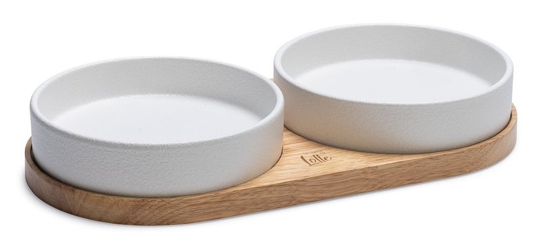 Designed by Lotte Set da Cena Lojs - Doppia Ciotola per Gatti in Ceramica Bianco, Capacità 2 x 350 ml