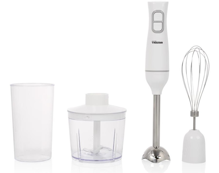 Tristar Set Mixer 350W: Frullatore a Immersione, Tritatutto, Frusta e Bicchiere Graduato in Acciaio Inox