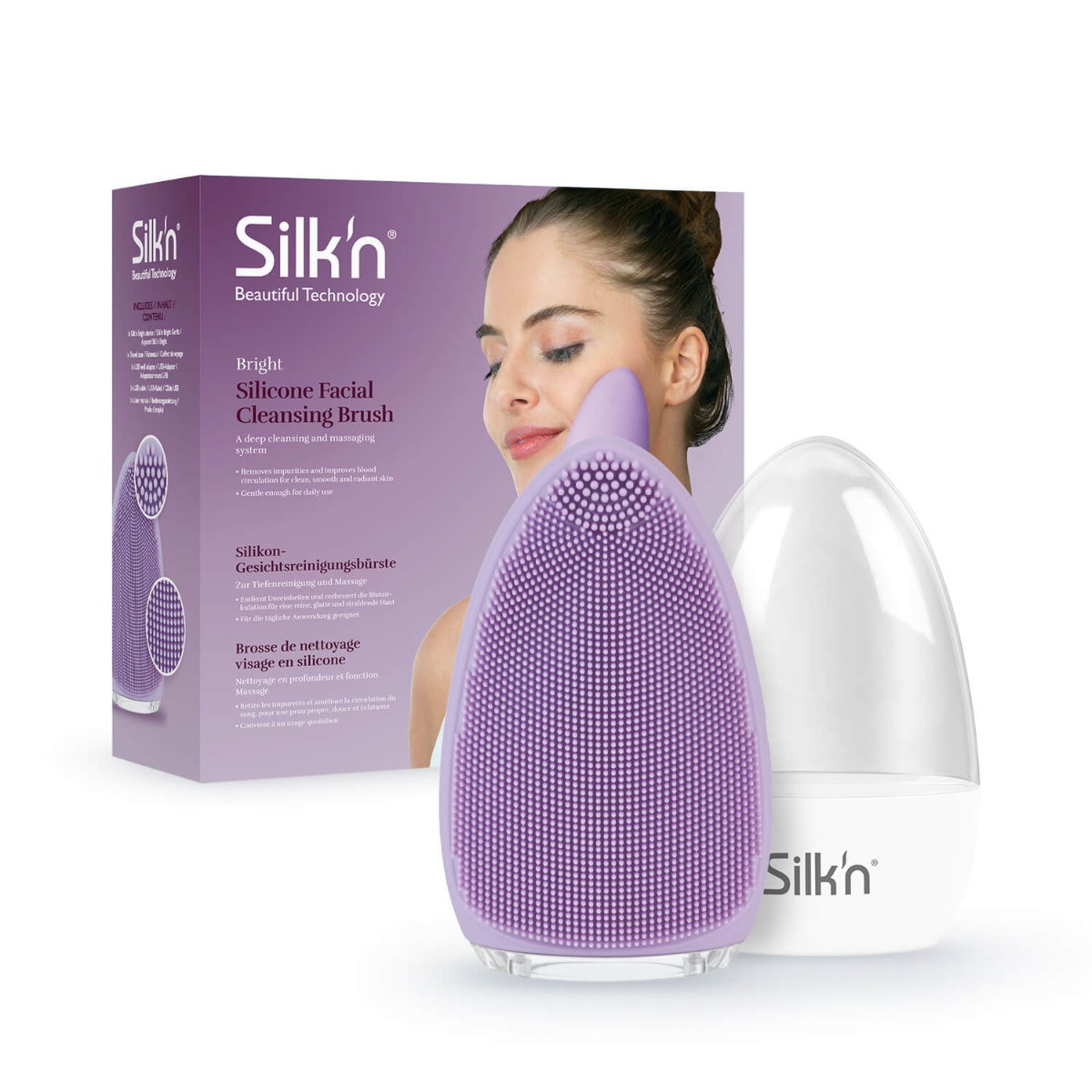 Silk'n Bright Spazzola Vibrante Viola - Detergente Efficace per la Pelle, Rimuove Impurità e Residui di Make-up