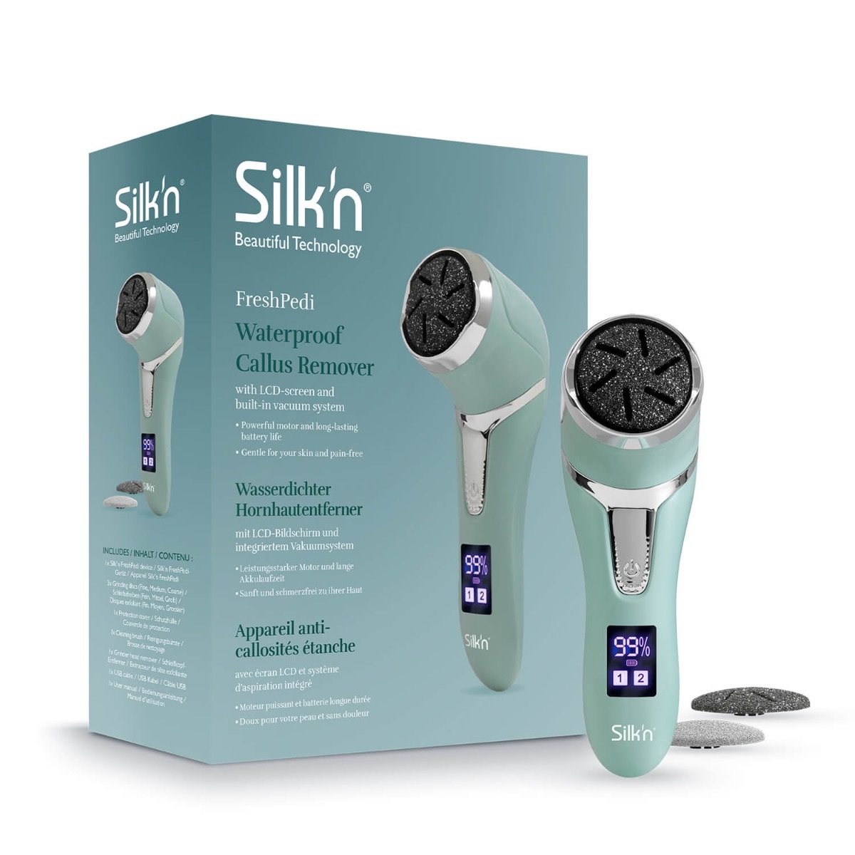 Silk'n FreshPedi Mint - Dispositivo Pedicure Impermeabile con 3 Dischi Abrasivi, 2 Velocità e Sistema di Aspirazione