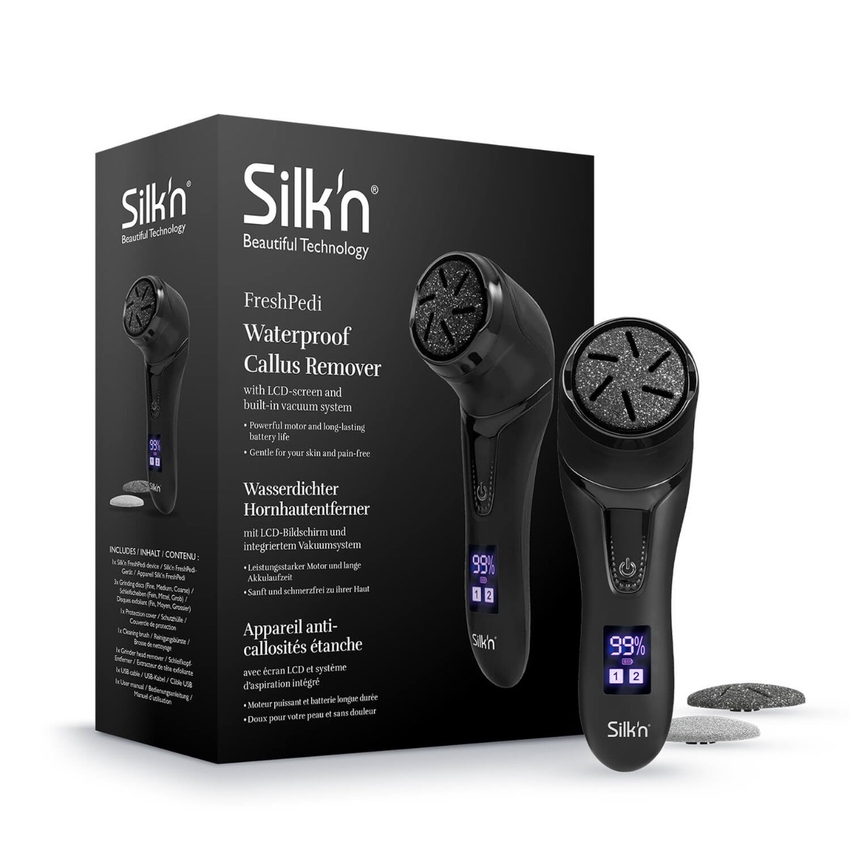 Silk'n FreshPedi Nero - Rimozione indolore di calli e pelle dura con sistema di aspirazione integrato, 1 pz