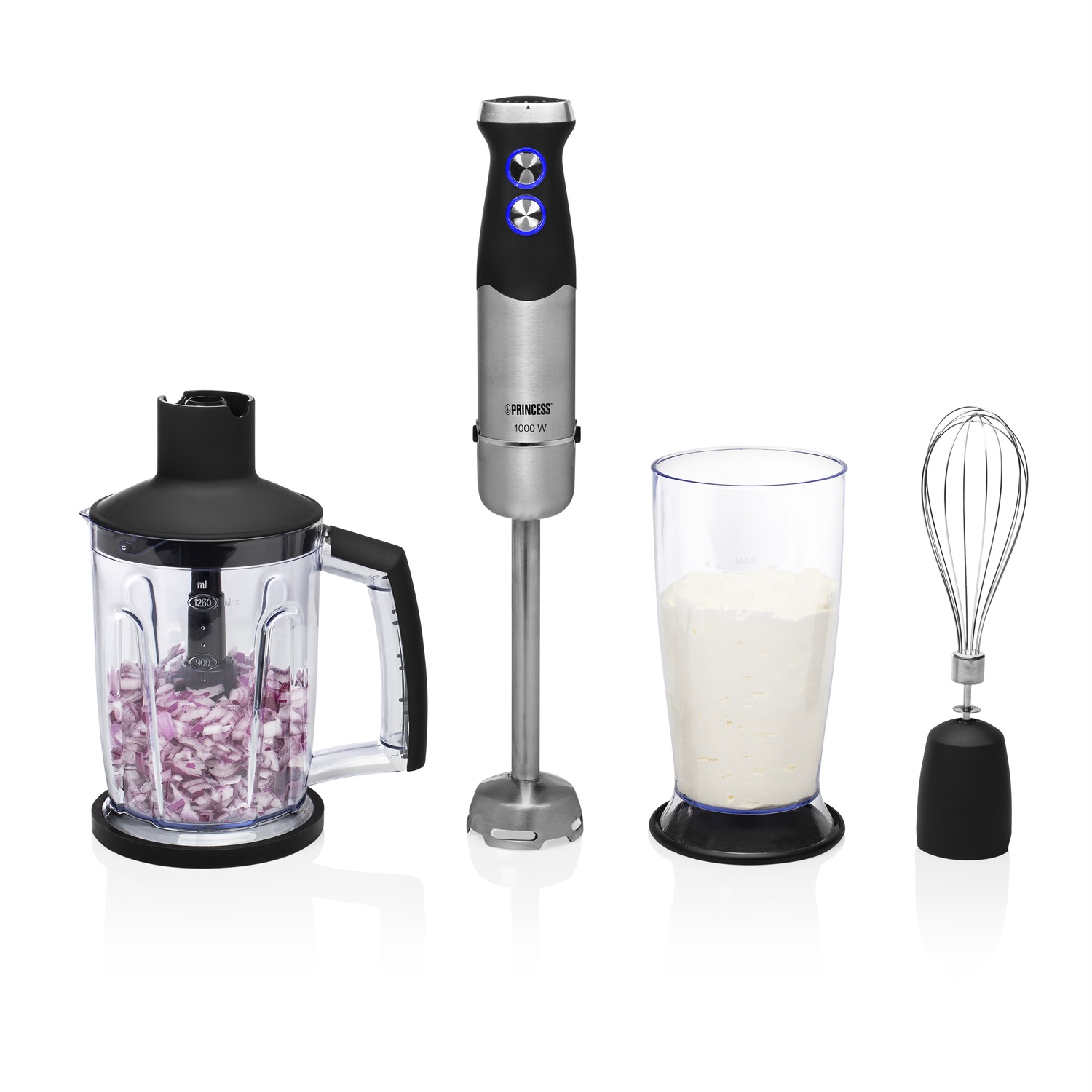 Princess Frullatore a Immersione Set Mixer 1000W, 0,8L, 25 Velocità, Nero, Acciaio Inossidabile