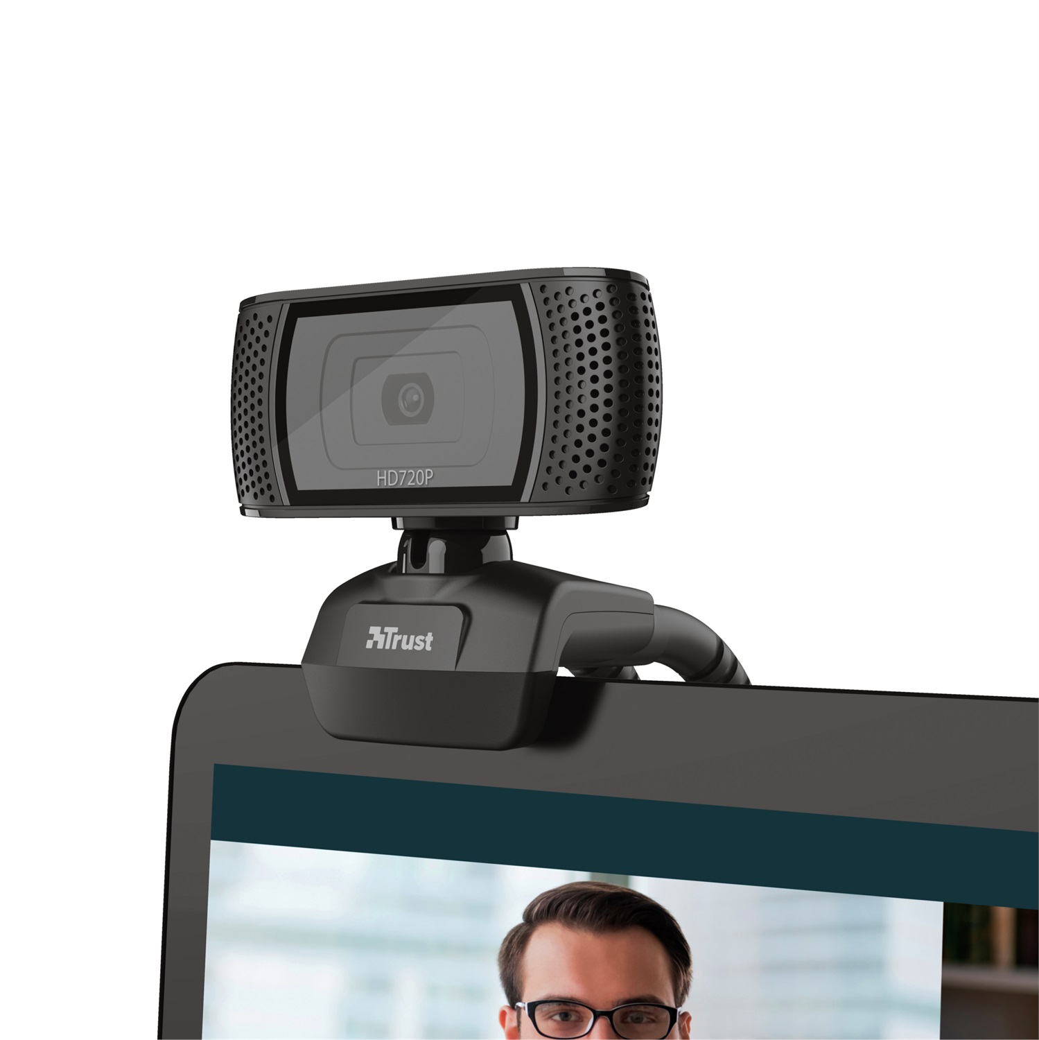 Trust Trino Webcam HD 8 MP con Microfono Incorporato, Risoluzione 1280 x 720 Pixel, 30 fps, Supporto Universale per PC e Laptop - Nero