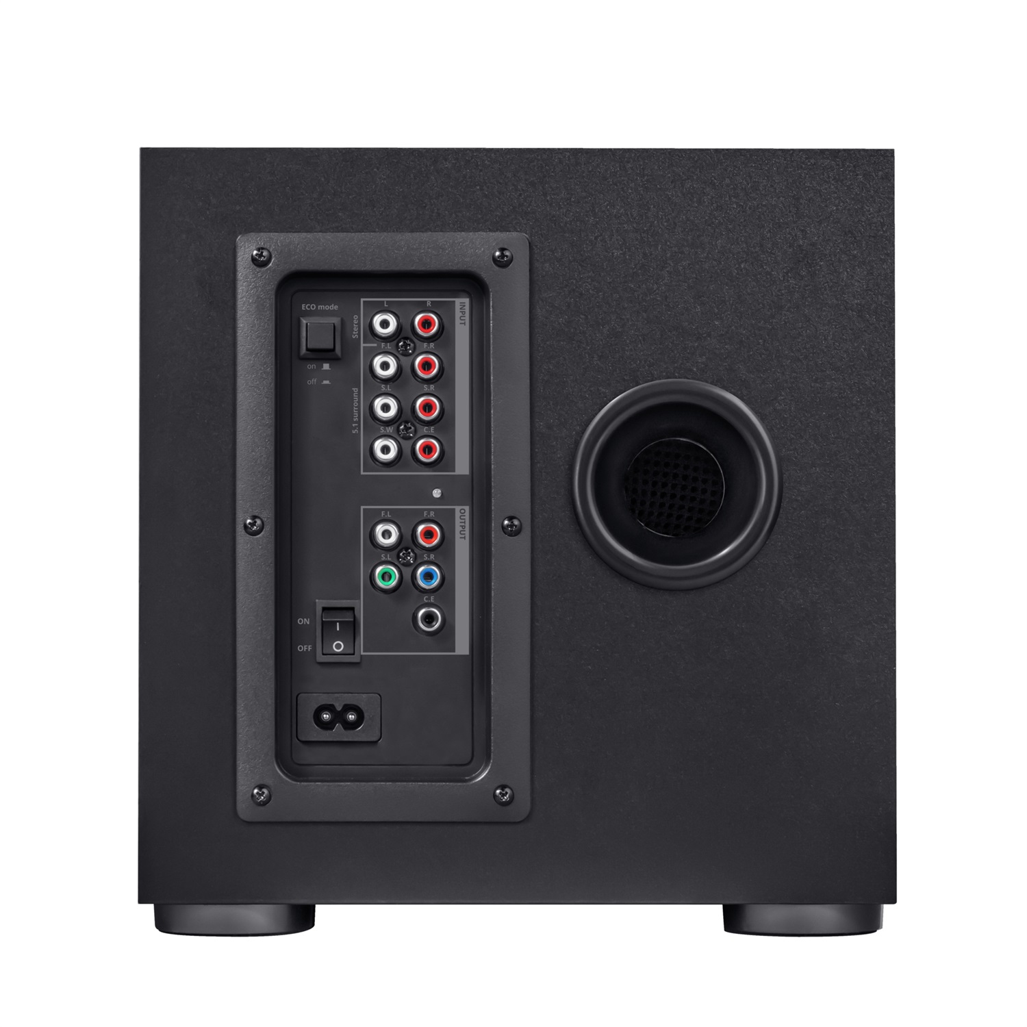 Trust GXT 658 Tytan Set di Altoparlanti Surround 5.1 con Subwoofer in Legno Illuminato LED Blu, Potenza Totale 180 W, Nero
