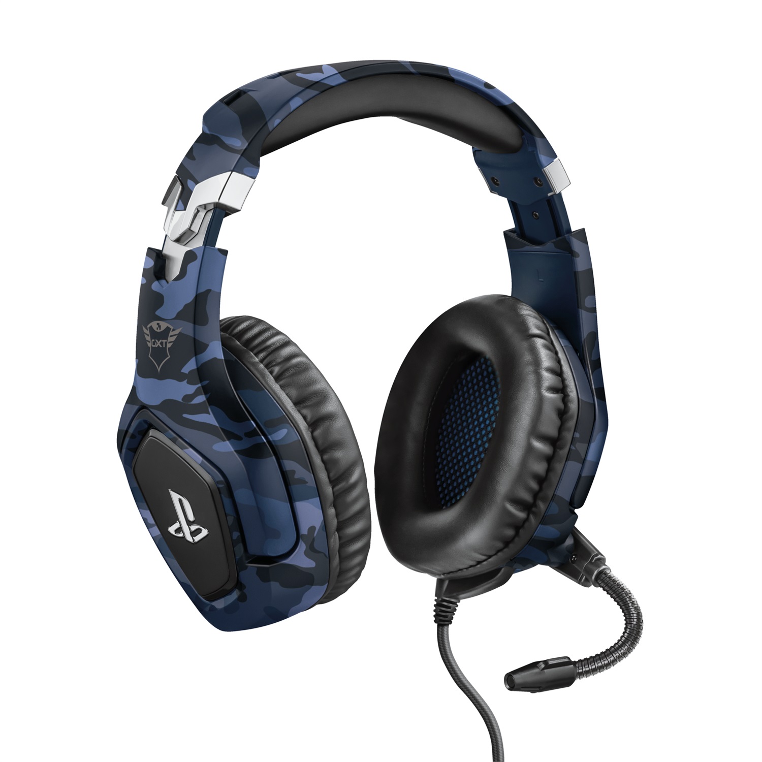 Trust GXT 488 Forze Cuffie Gaming Over-Ear per PS4 e PS5, Microfono Ripiegabile, Archetto Regolabile, Cablato, 50 mm, Nero e Blu