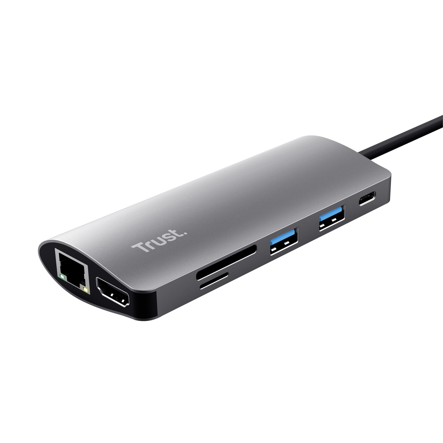 Trust Dalyx Adattatore Multiporta USB-C 7-in-1 con HDMI, 2x USB-A, RJ-45, Lettore Micro SD e SD - Alluminio