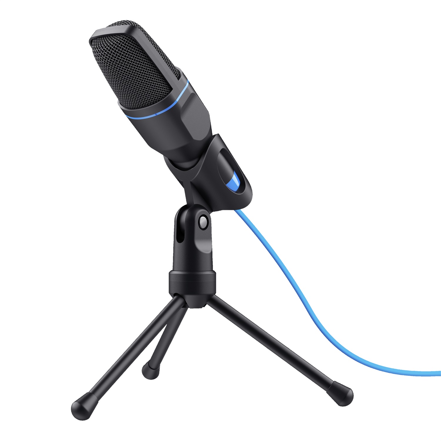 Trust Mico Microfono a Condensatore Nero e Blu per PC - Omnidirezionale, -45 dB, Frequenza 50-16000 Hz, USB e 3.5 mm, con Treppiede e Cavo da 1.80 m