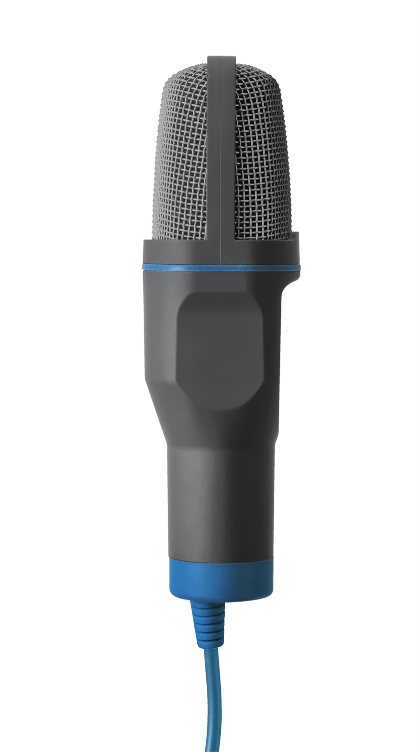 Trust Mico Microfono a Condensatore Nero e Blu per PC - Omnidirezionale, -45 dB, Frequenza 50-16000 Hz, USB e 3.5 mm, con Treppiede e Cavo da 1.80 m