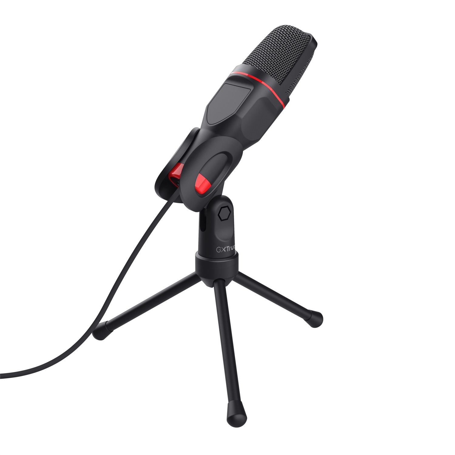 Trust GXT 212 Mico Microfono USB per PC, Connessioni da 3,5 mm e USB, Treppiede Regolabile, Cavo da 1,80 m, Nero/Rosso