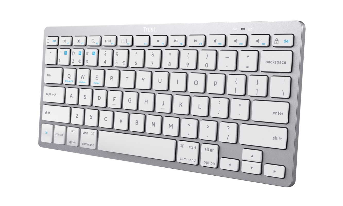 Trust 24652 Tastiera Wireless Bluetooth QWERTY Italiano Argento - Design Ultrasottile, Triplo Pairing, Tasti Isolati