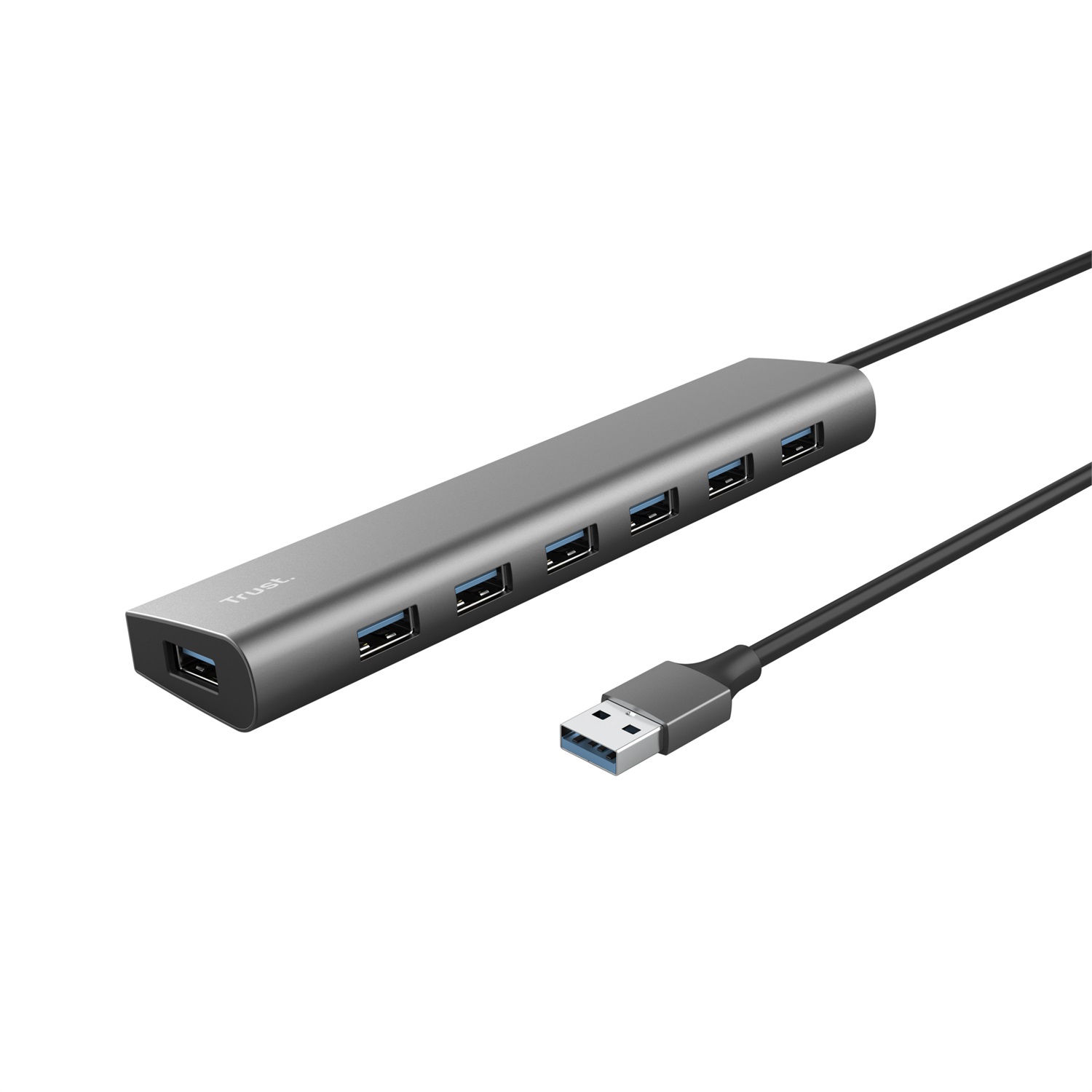 Trust Halyx Hub USB 7 Porte 3.2 Gen 1 - Sdoppiatore USB con Porta di Alimentazione USB-C, Trasferimento Dati 5 Gbps, Alluminio Grigio