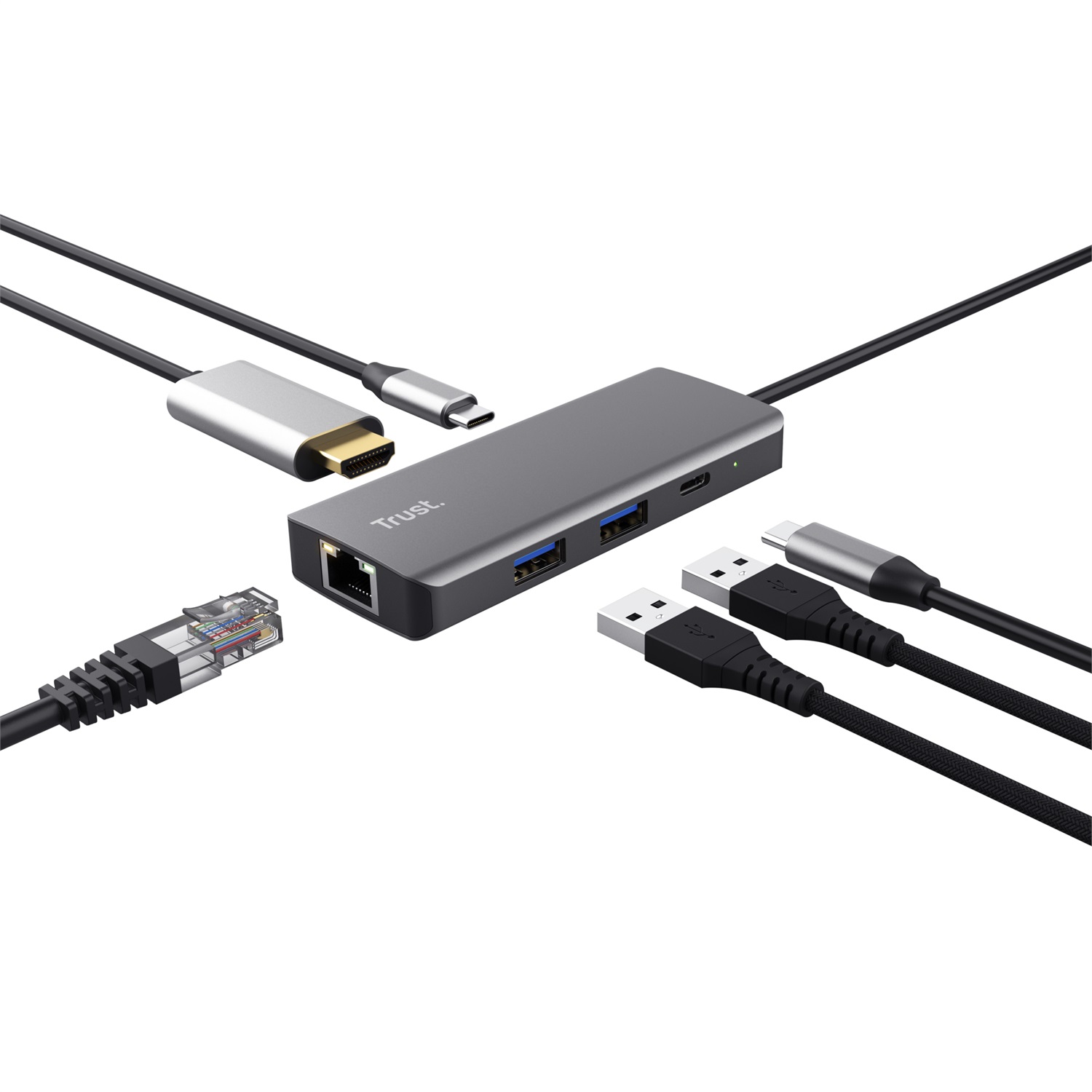 Trust Dalyx Adattatore Multiporta USB-C 6-in-1 in Alluminio Argento - HDMI, Ethernet, 2 USB-C, 2 USB, 3840 x 2160 Pixel