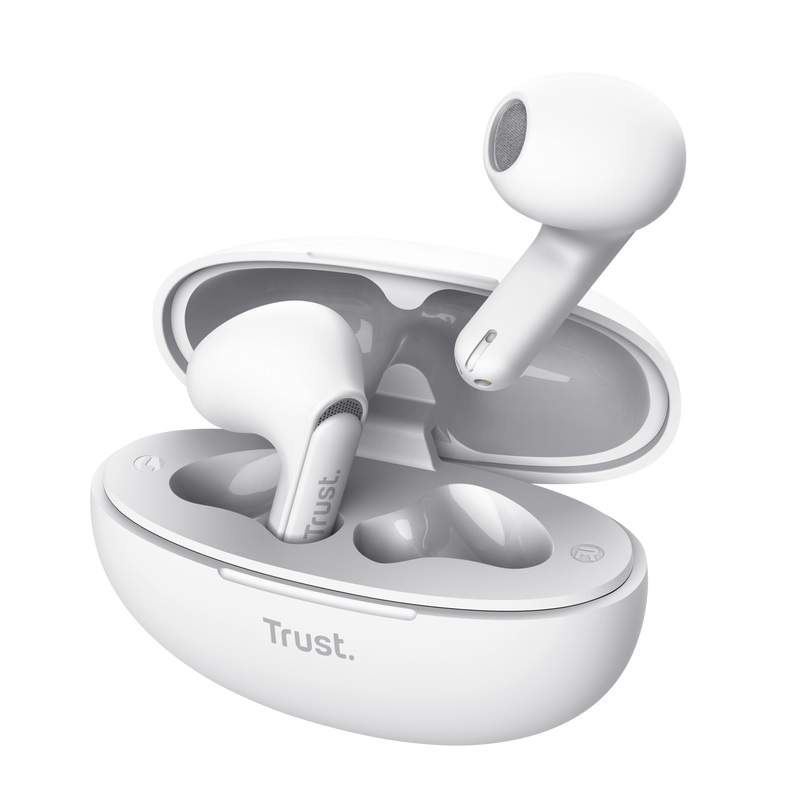 Trust Yavi Auricolare True Wireless Stereo (TWS) Bluetooth con Microfono Dual ENC, Cancellazione Rumore, 23 Ore di Batteria, USB tipo-C, Bianco