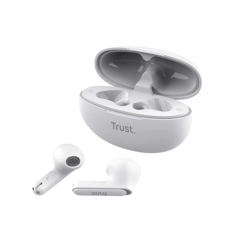 Trust Yavi Auricolare True Wireless Stereo (TWS) Bluetooth con Microfono Dual ENC, Cancellazione Rumore, 23 Ore di Batteria, USB tipo-C, Bianco