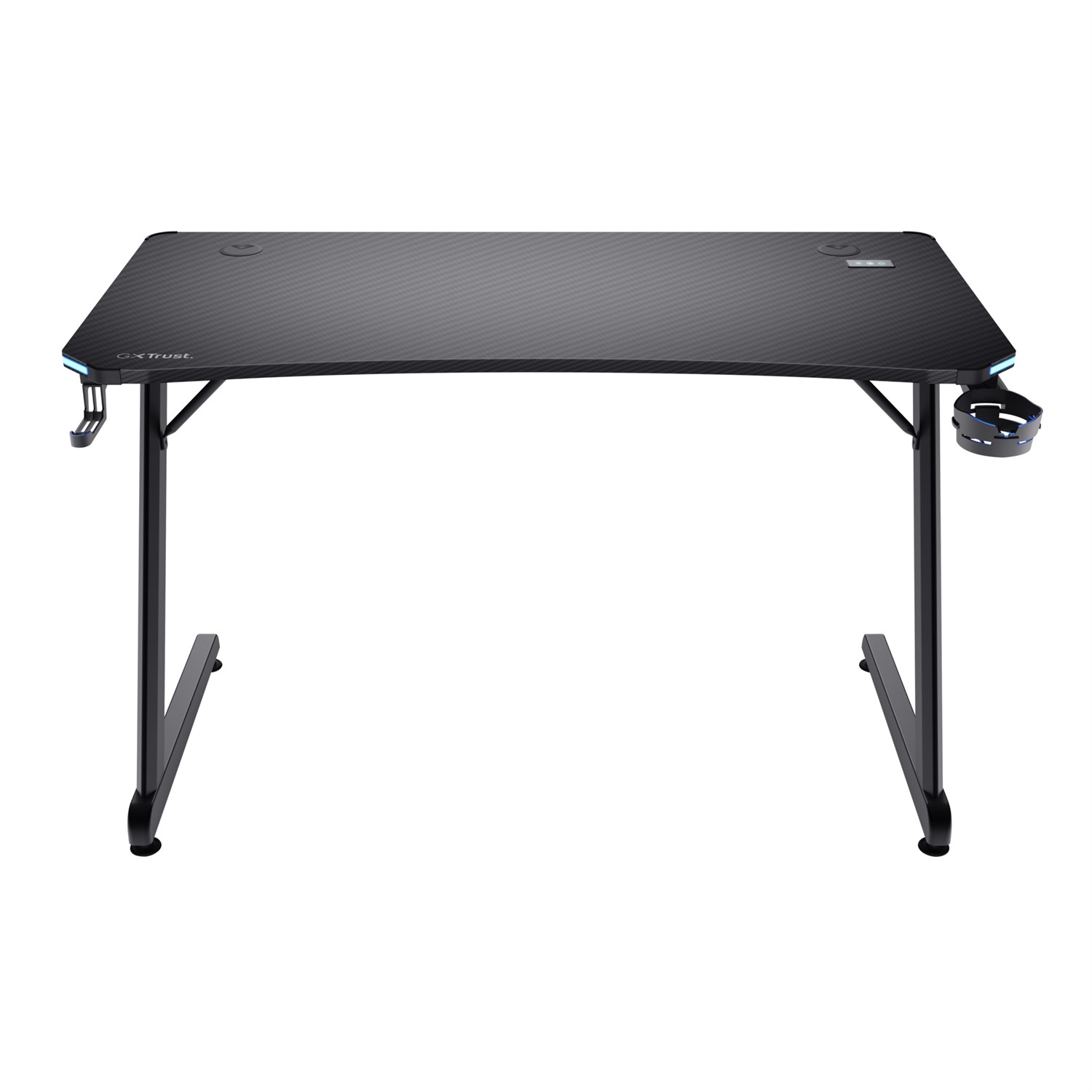 Trust GXT 709 Luminus Scrivania Gaming LED RGB 120x60cm con 10 Modalità Colore, Alimentazione USB, Supporto per Cuffia e Portabicchiere - Nero
