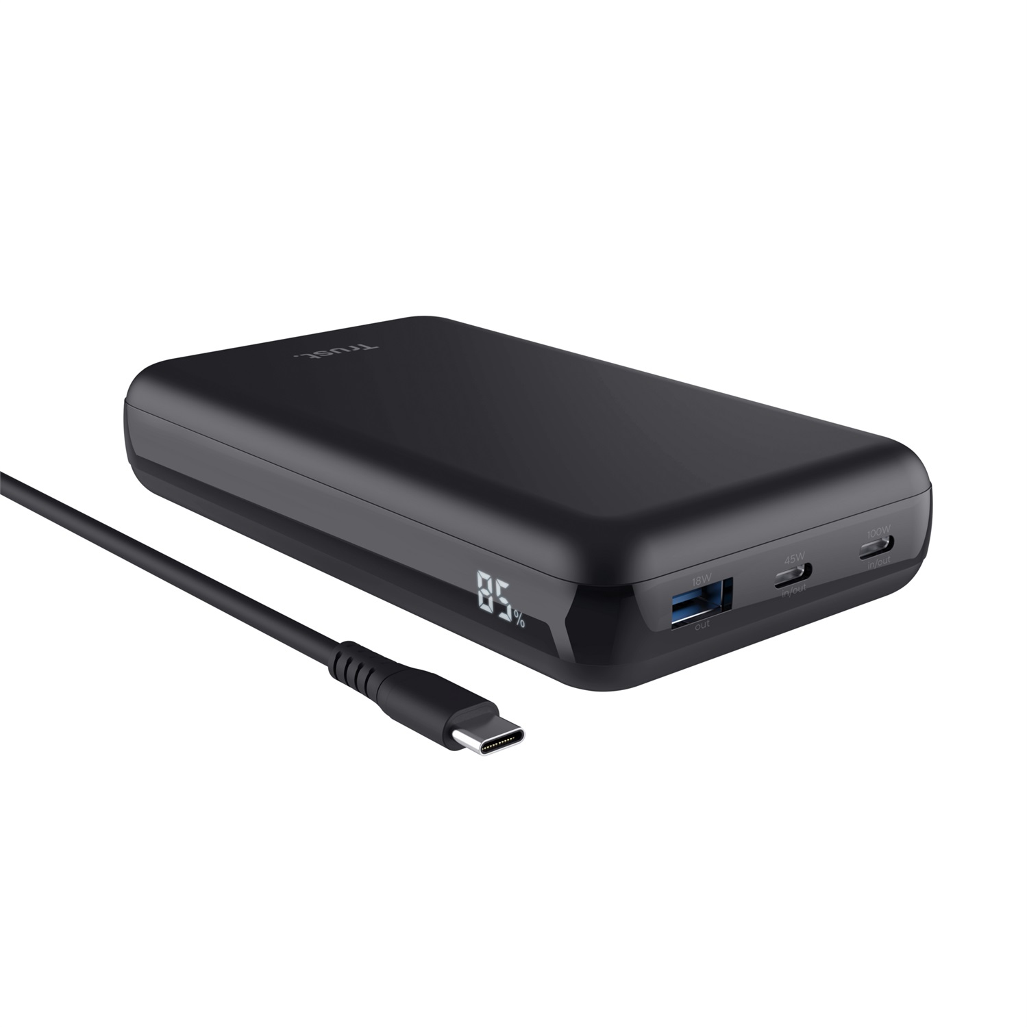 Trust Laro Power Bank 100W - Ricarica Rapida per Laptop, 20000mAh, 2x USB-C, 1x USB-A, Design Sostenibile in Nero
