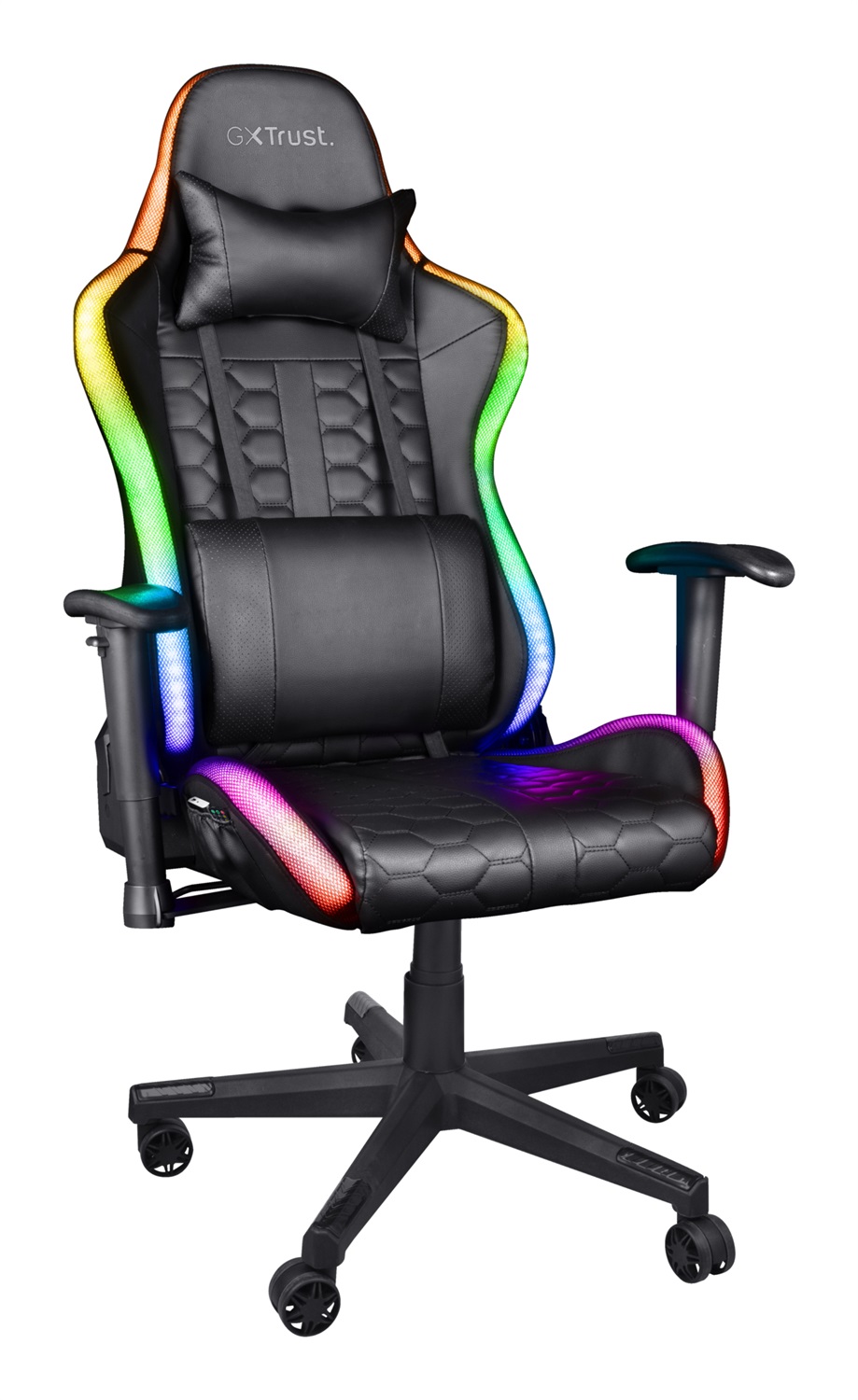 Trust GXT 716 Rizza Sedia Gaming Universale Ergonomica con Illuminazione LED RGB - Nero, Capacità 150 kg