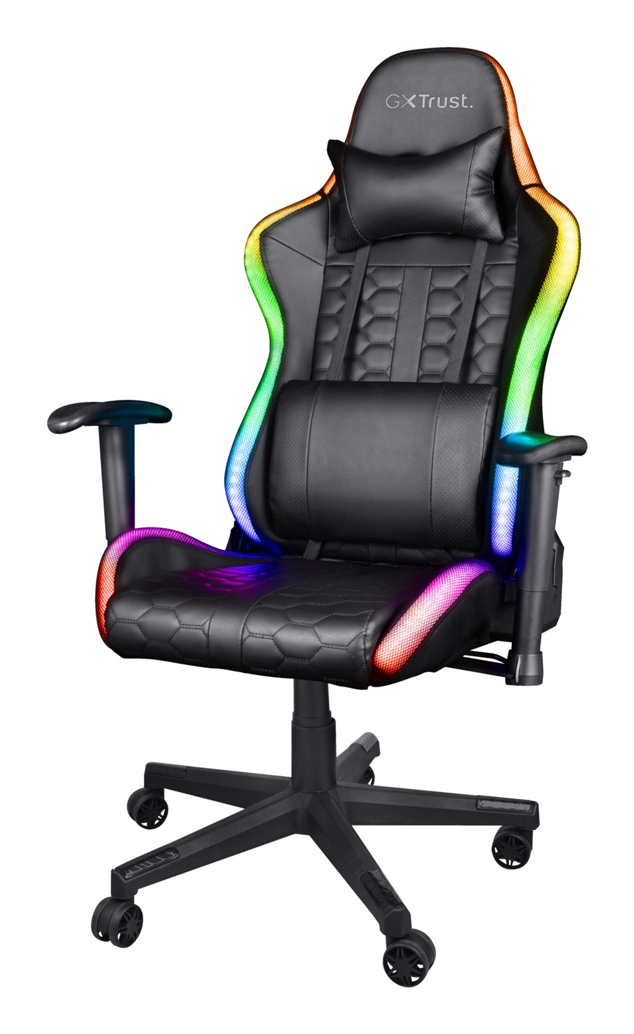 Trust GXT 716 Rizza Sedia Gaming Universale Ergonomica con Illuminazione LED RGB - Nero, Capacità 150 kg