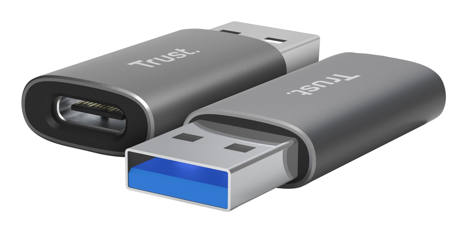 Trust Calyx Adattatore USB-A a USB-C - Confezione da 2, Grigio/Nero