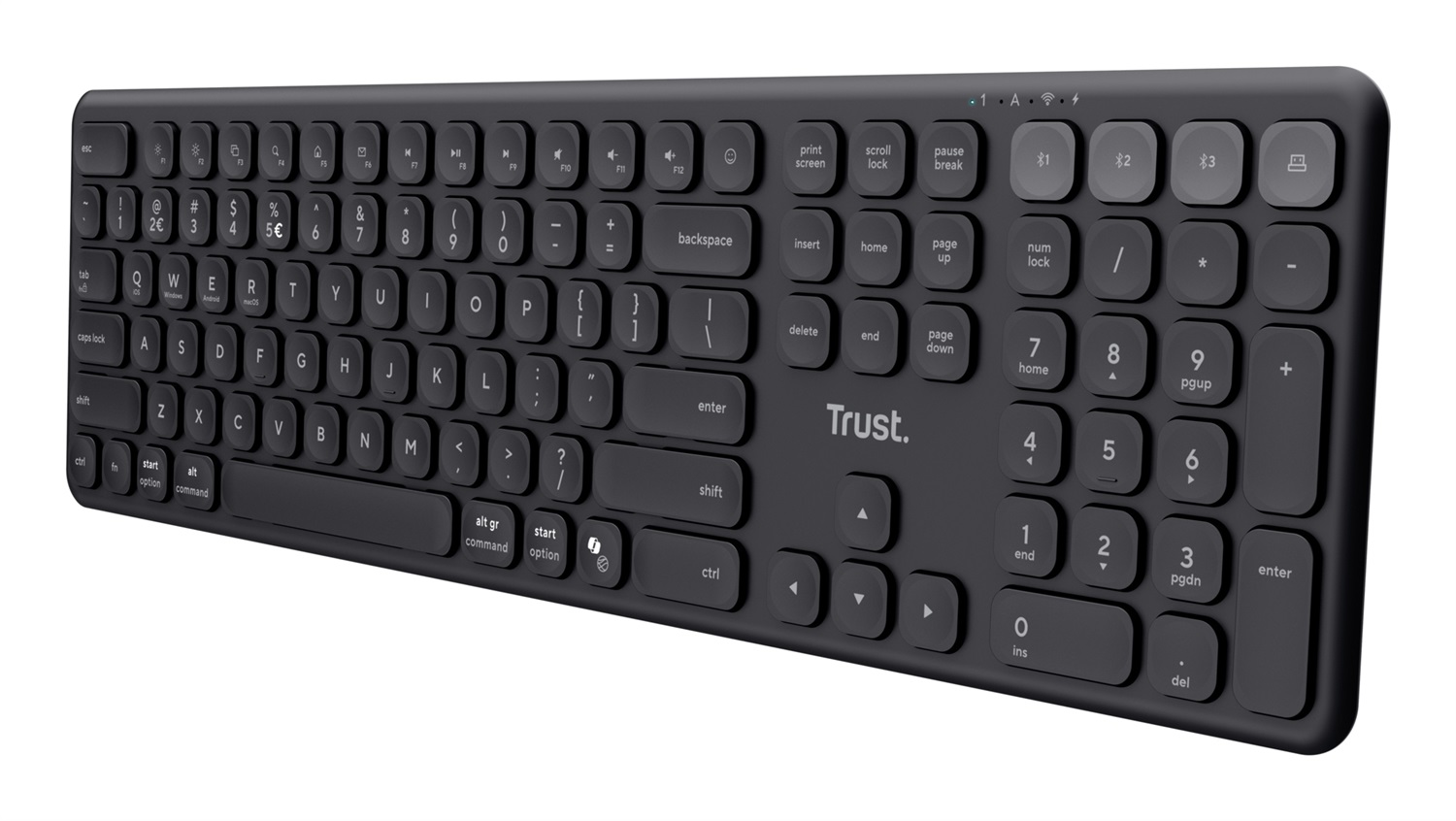 Trust Vaiya Tastiera Wireless Multi-Dispositivo Full-size USB RF Bluetooth Italiano QWERTY, Meccanismo a Forbici, 55% Plastica Riciclata, Compatibile con Windows, iOS, macOS, Android, Nero