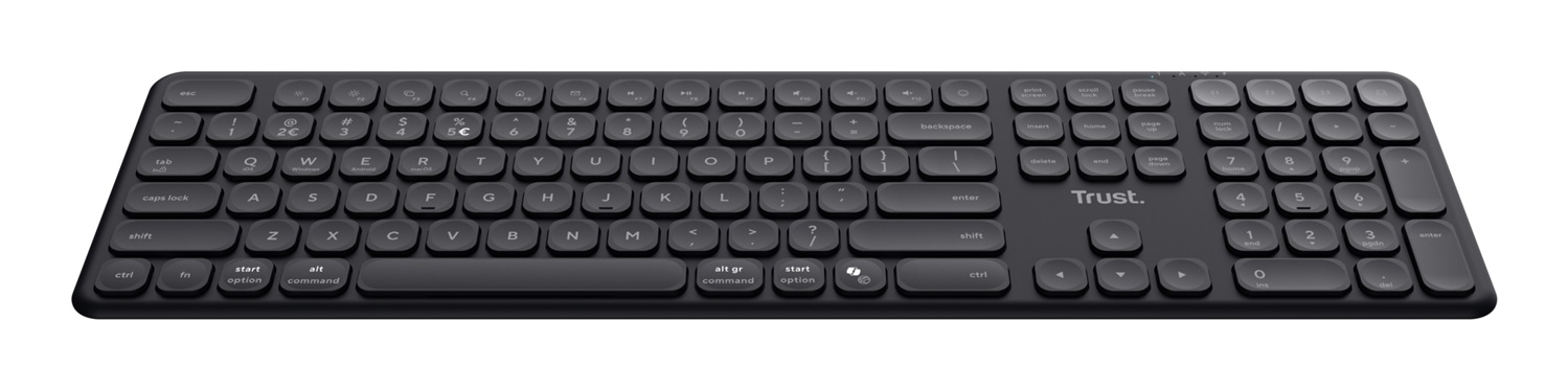 Trust Vaiya Tastiera Wireless Multi-Dispositivo Full-size USB RF Bluetooth Italiano QWERTY, Meccanismo a Forbici, 55% Plastica Riciclata, Compatibile con Windows, iOS, macOS, Android, Nero
