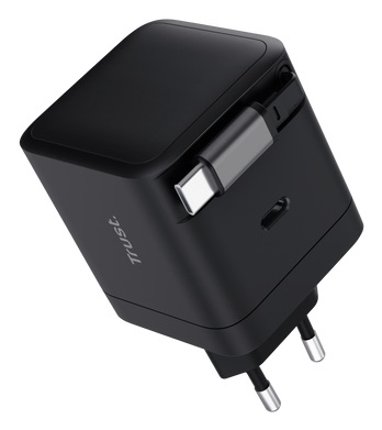 Trust Maxo Caricabatteria USB-C PD 65W con Cavo Retrattile da 67 cm e Protezione Sovraccarico