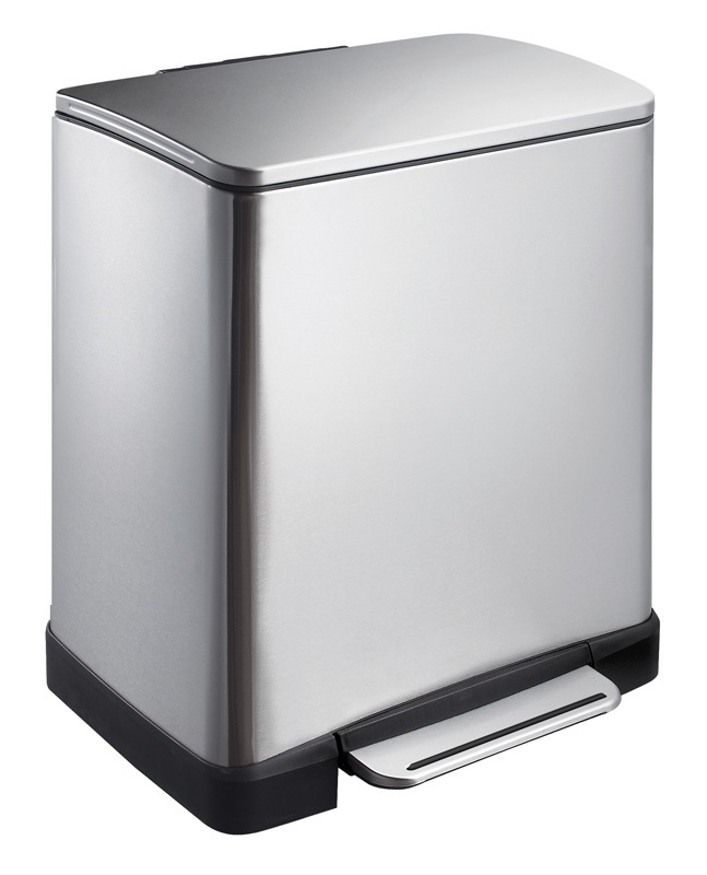 EKO Pattumiera a Pedale Rettangolare in Acciaio Inox Opaco - Capacità 20 l, Rivestimento Anti-Impronta, Grigio Acciaio