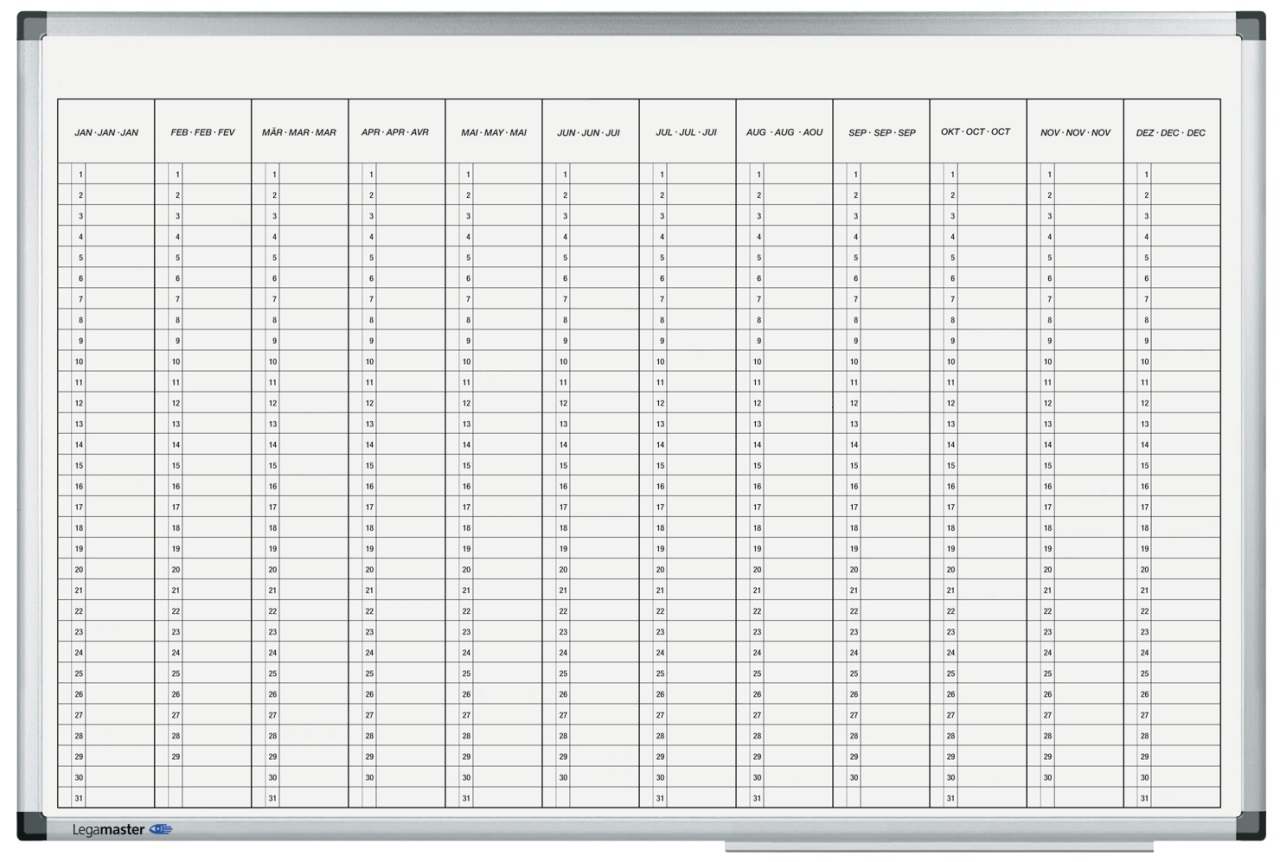Legamaster PREMIUM Agenda Annuale Verticale - Lavagna Magnetica con Suddivisione Mensile e Giornaliera