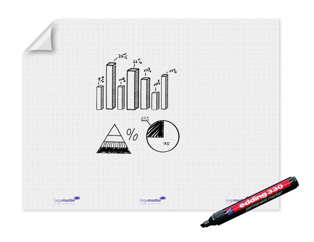 Legamaster Magic-Chart XL Flipchart - Pellicola elettrostatica bianca 90x120 cm, 15 fogli, incluso 1 pennarello indelebile