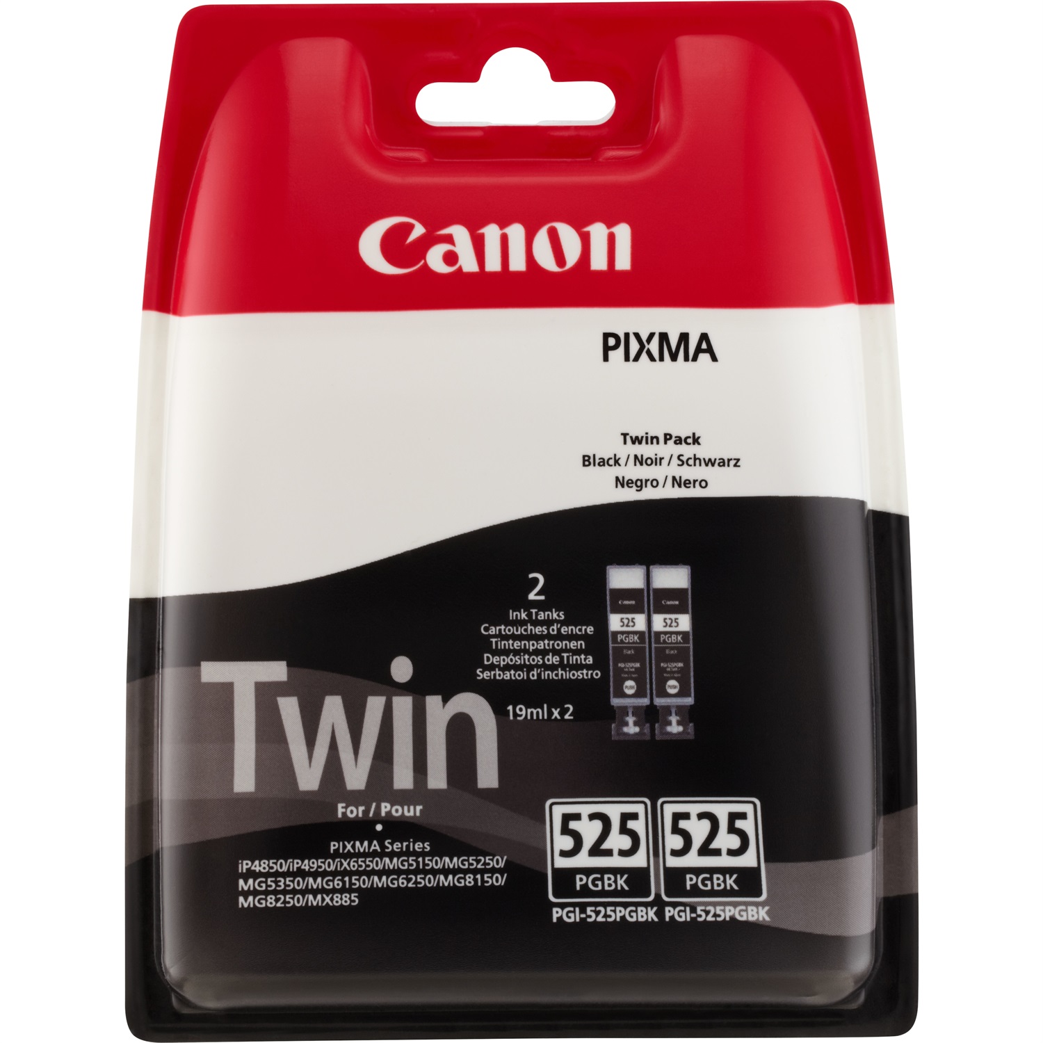 Canon PGI-525PGBK Cartuccia d'inchiostro nero pigmentato TwinPack (4529B010) - Confezione doppia, 19 ml, Fino a 341 pagine